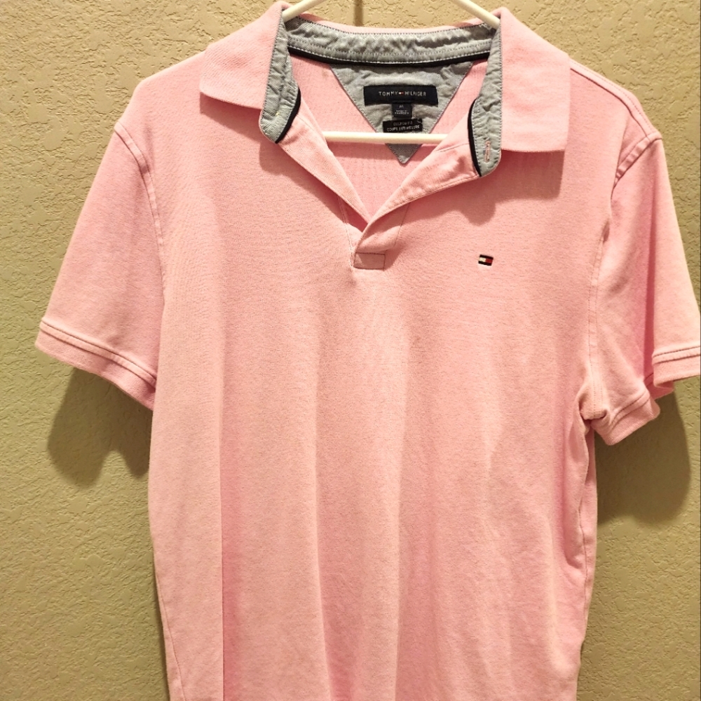 Tommy Hilfiger Men's M Short Sleeve Two Button Pink Polo Shirt